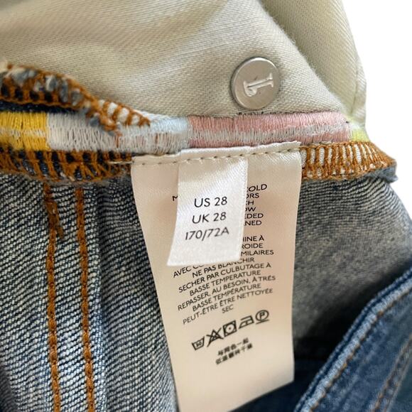 PILCRO Anthropologie Size 28 Slim Boyfriend Crop Embroidered Stripe Blue Jeans - Picture 10 of 12